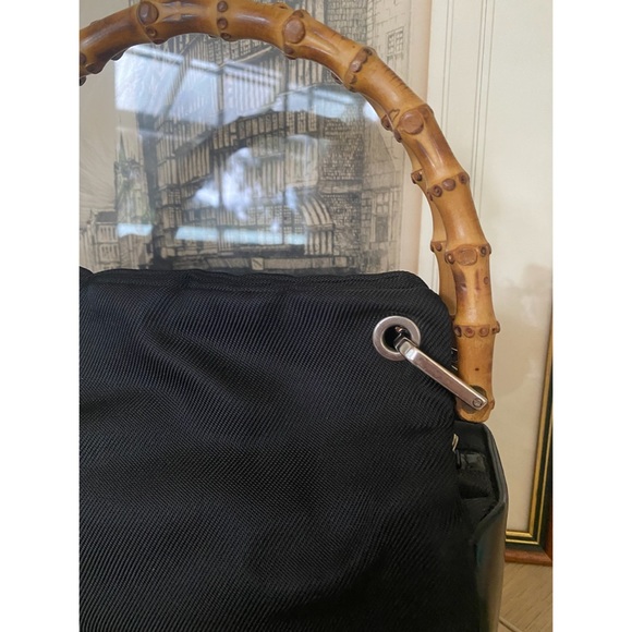 Gucci Handbag with Bamboo Handles. Black Leather & Nylon Canvas - Picture 4 of 14